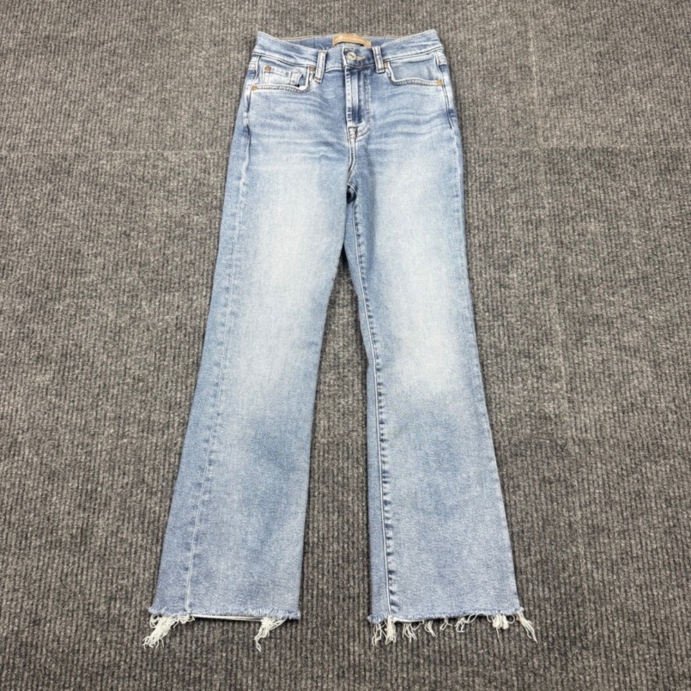 7 For All Mankind Luxe Vintage HW Slim Kick Jeans Light Wash Raw Hem 24